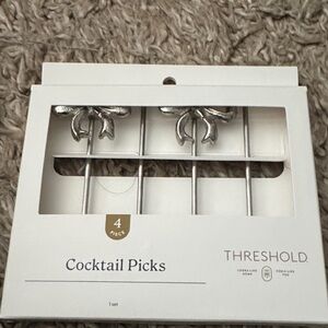 Threshold Silver Bow Cocktail Picks - Set of 4 Decorative Picks new in box